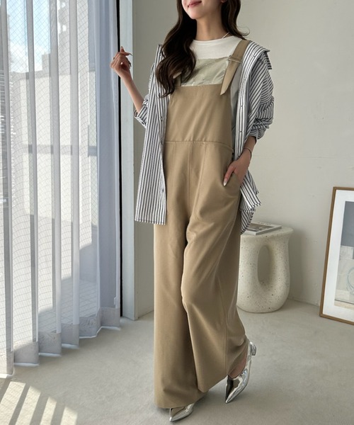 umune(ウムネ)の「サロペット オールインワン オーバーオール ワイドパンツ フルレングス イージー つなぎ カジュアル ボトムス 秋 冬(サロペット/オーバーオール・レディース・グレー/ブラック/ベージュ・S/M)」の7枚目の写真