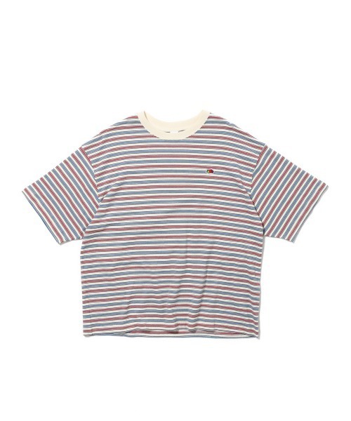 FRUIT OF THE LOOM(フルーツオブザルーム)の「ピーチ起毛天竺ボーダーTシャツ1 / マルチボーダー 半袖 クルーネックTシャツ / オールシーズン(Tシャツ/カットソー・メンズ・イエロー/アイボリー/チャコールグレー・L/M/S)」の1枚目の写真