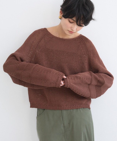 BARNYARDSTORM(バンヤードストーム)の「BARNYARDSTORM / 袖ラインパフニット / ハンドウォッシャブル(ニット/セーター・レディース・オフホワイト/グリーン/ブラウン・FREE)」の2枚目の写真