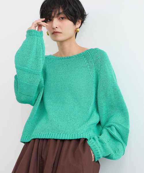 BARNYARDSTORM(バンヤードストーム)の「BARNYARDSTORM / 袖ラインパフニット / ハンドウォッシャブル(ニット/セーター・レディース・オフホワイト/グリーン/ブラウン・FREE)」の3枚目の写真