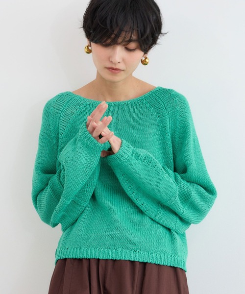 BARNYARDSTORM(バンヤードストーム)の「BARNYARDSTORM / 袖ラインパフニット / ハンドウォッシャブル(ニット/セーター・レディース・オフホワイト/グリーン/ブラウン・FREE)」の5枚目の写真