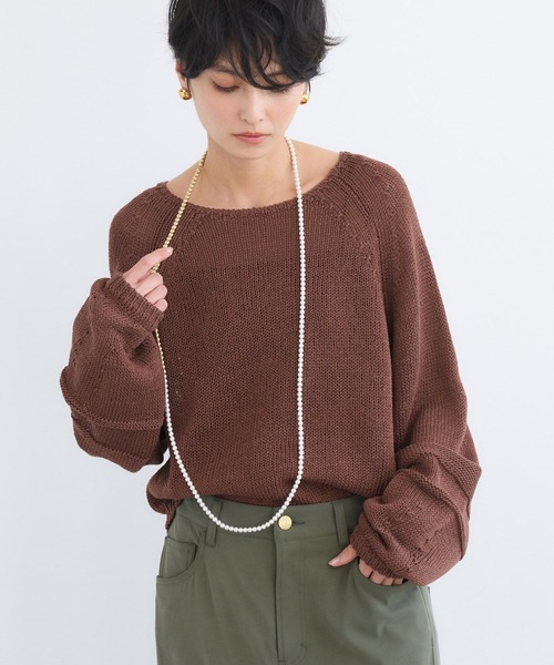 BARNYARDSTORM(バンヤードストーム)の「BARNYARDSTORM / 袖ラインパフニット / ハンドウォッシャブル(ニット/セーター・レディース・オフホワイト/グリーン/ブラウン・FREE)」の9枚目の写真