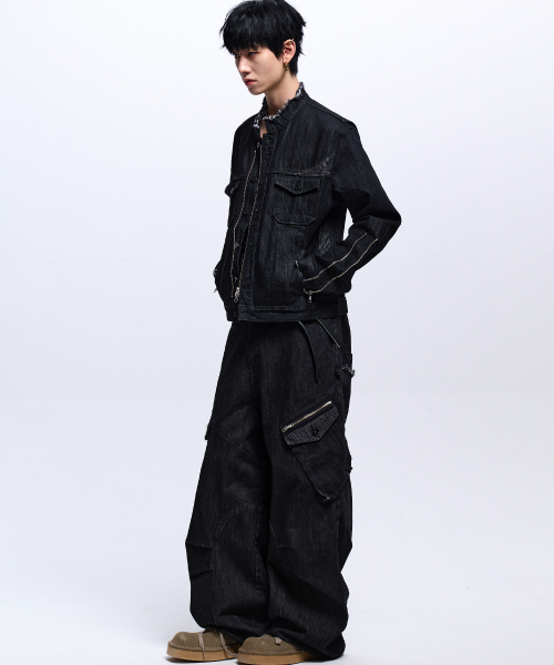 RSSC(アールエスエスシー)の「STRIPE MIXED CARGO DENIM PANTS - BLACK(デニムパンツ・レディース・その他・1/2)」の4枚目の写真