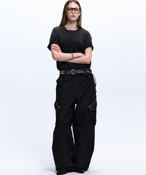 RSSC(アールエスエスシー)の「STRIPE MIXED CARGO DENIM PANTS - BLACK(デニムパンツ・レディース・その他・1/2)」の6枚目の写真