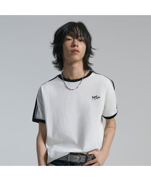 TEN PAST SEVEN(テン ファスト セブン)の「ショルダーテープリンガーTシャツ (2カラー)(Tシャツ/カットソー・メンズ・ホワイト/ブラック・SMALL/MEDIUM/LARGE)」の1枚目の写真