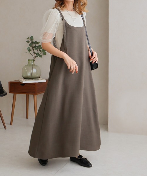 Social GIRL(ソーシャルガール)の「【SL】【it】【Social GIRL】キャミフレアワンピース(ワンピース・レディース・モカ/アイボリー・M)」の2枚目の写真
