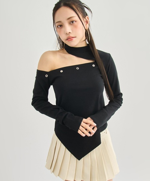 ANAP(アナップ)の「ハトメポイント カットアウト トップス(Tシャツ/カットソー・レディース・ホワイト/ブラック/ダークグレー・F)」の22枚目の写真