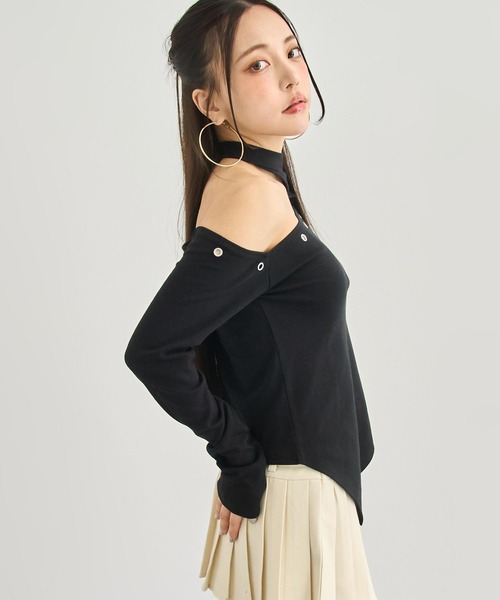 ANAP(アナップ)の「ハトメポイント カットアウト トップス(Tシャツ/カットソー・レディース・ホワイト/ブラック/ダークグレー・F)」の21枚目の写真