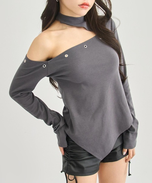 ANAP(アナップ)の「ハトメポイント カットアウト トップス(Tシャツ/カットソー・レディース・ホワイト/ブラック/ダークグレー・F)」の18枚目の写真