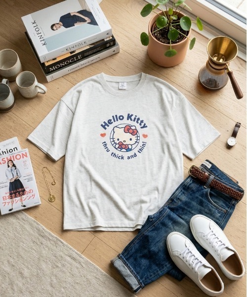 sanrio(サンリオ)の「【SANRIO/サンリオ】キャラクタープリント 7分袖WIDEシルエットTシャツ(Hello Kitty/My Melody/Cinnamoroll/Kuromi)(Tシャツ/カットソー・レディース・ライトピンク/ラベンダー/オートミール/ミント・MEDIUM/LARGE)」の1枚目の写真