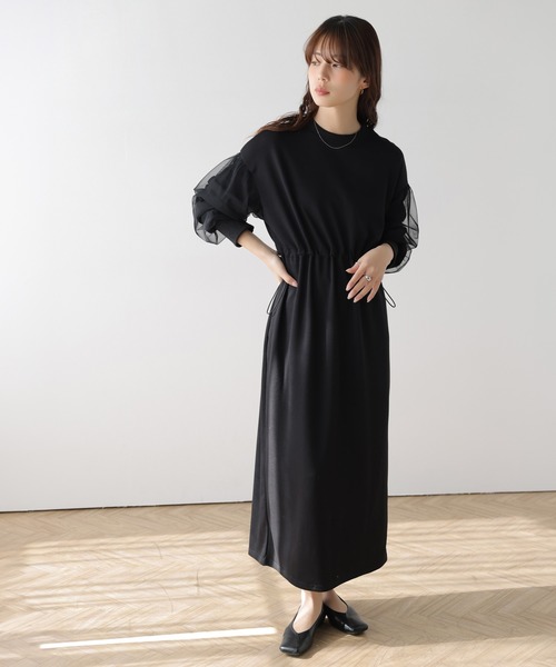 AMELY(エミリー)の「チュールスリーブワンピース(ワンピース・レディース・グレー/ブラック/ベージュ・フリー)」の8枚目の写真
