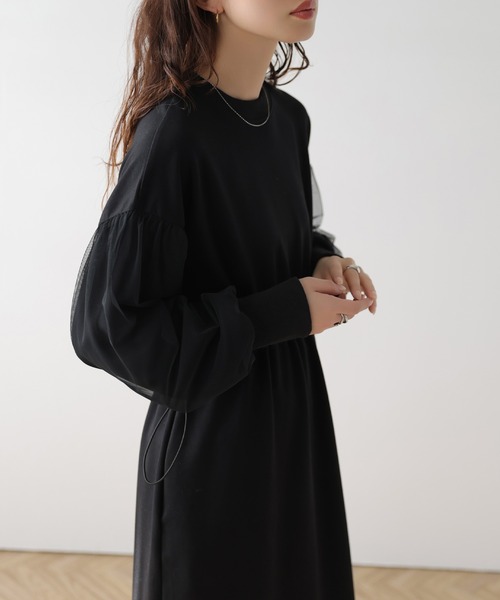 AMELY(エミリー)の「チュールスリーブワンピース(ワンピース・レディース・グレー/ブラック/ベージュ・フリー)」の9枚目の写真