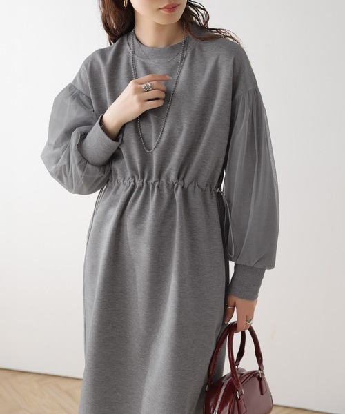 AMELY(エミリー)の「チュールスリーブワンピース(ワンピース・レディース・グレー/ブラック/ベージュ・フリー)」の13枚目の写真