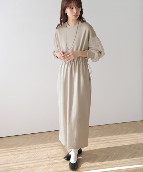 AMELY(エミリー)の「チュールスリーブワンピース(ワンピース・レディース・グレー/ブラック/ベージュ・フリー)」の14枚目の写真
