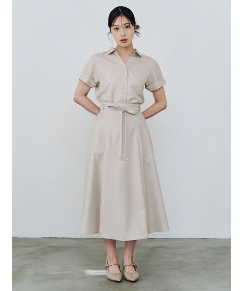 TONAL(トーナル)の「ハイウエスト細リボンフレアスカート(スカート・レディース・ピンク/ベージュ/モカ/ネイビー・MEDIUM/SMALL)」の1枚目の写真