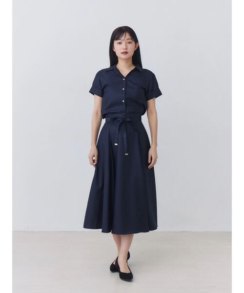 TONAL(トーナル)の「ハイウエスト細リボンフレアスカート(スカート・レディース・ピンク/ベージュ/モカ/ネイビー・MEDIUM/SMALL)」の3枚目の写真