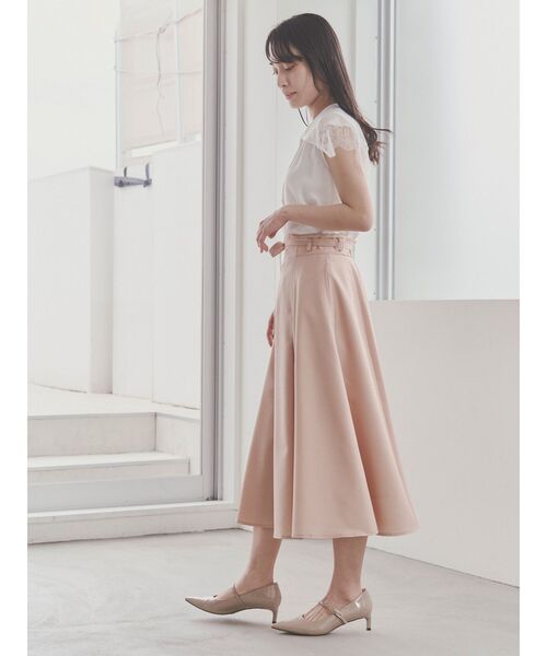 TONAL(トーナル)の「ハイウエスト細リボンフレアスカート(スカート・レディース・ピンク/ベージュ/モカ/ネイビー・MEDIUM/SMALL)」の6枚目の写真