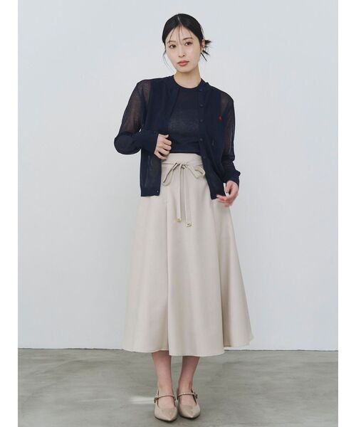 TONAL(トーナル)の「ハイウエスト細リボンフレアスカート(スカート・レディース・ピンク/ベージュ/モカ/ネイビー・MEDIUM/SMALL)」の8枚目の写真