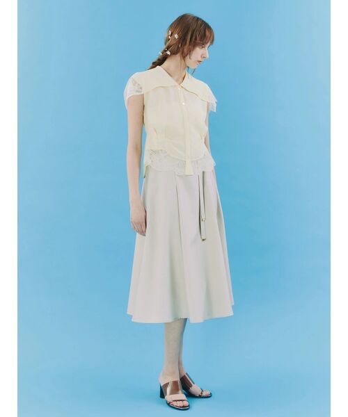 TONAL(トーナル)の「ハイウエスト細リボンフレアスカート(スカート・レディース・ピンク/ベージュ/モカ/ネイビー・MEDIUM/SMALL)」の10枚目の写真