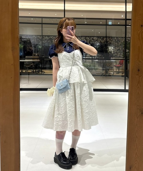 idem(イデム)の「frill fairy onepiece / ふくれジャガードキャミワンピース(ワンピース・レディース・ホワイト/ブルー・FREE)」の11枚目の写真