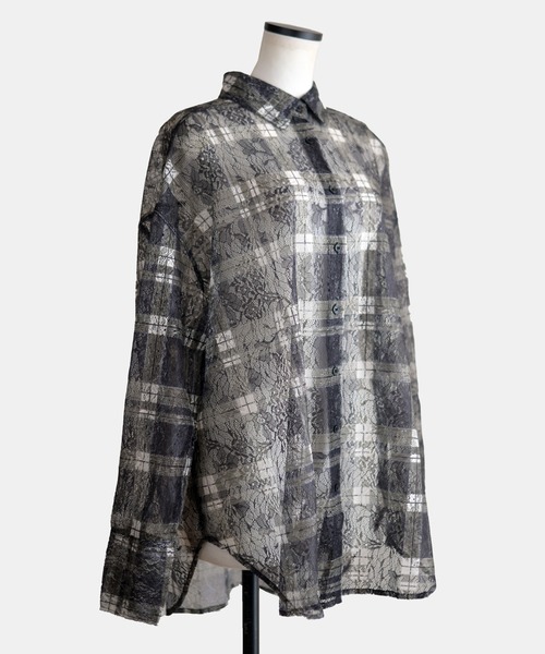 Marient（マリエント）の「レースチェックシアーSH（シャツ/ブラウス・レディース・ブラック/ホワイト・FREE）」の15枚目の写真