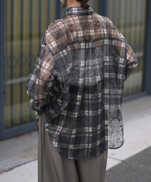 Marient（マリエント）の「レースチェックシアーSH（シャツ/ブラウス・レディース・ブラック/ホワイト・FREE）」の5枚目の写真