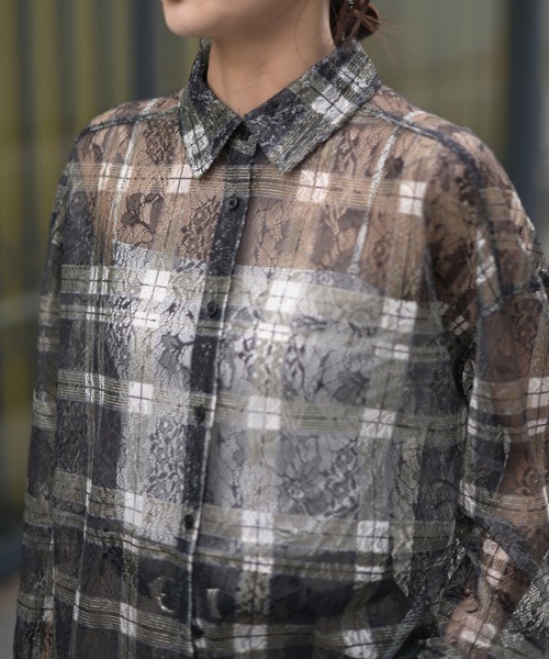 Marient（マリエント）の「レースチェックシアーSH（シャツ/ブラウス・レディース・ブラック/ホワイト・FREE）」の7枚目の写真