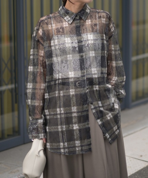 Marient（マリエント）の「レースチェックシアーSH（シャツ/ブラウス・レディース・ブラック/ホワイト・FREE）」の8枚目の写真