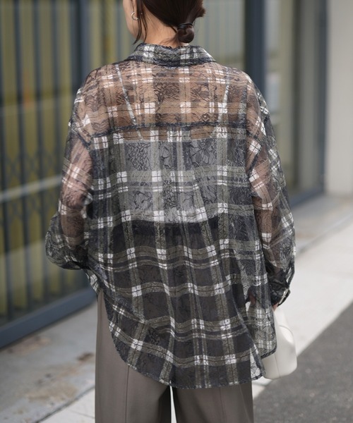 Marient（マリエント）の「レースチェックシアーSH（シャツ/ブラウス・レディース・ブラック/ホワイト・FREE）」の10枚目の写真