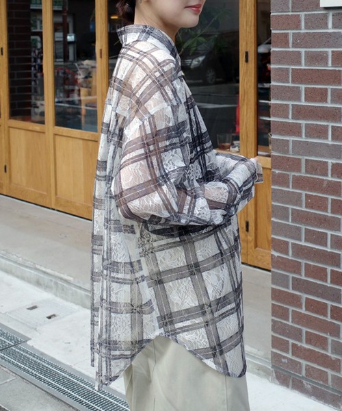 Marient（マリエント）の「レースチェックシアーSH（シャツ/ブラウス・レディース・ブラック/ホワイト・FREE）」の19枚目の写真