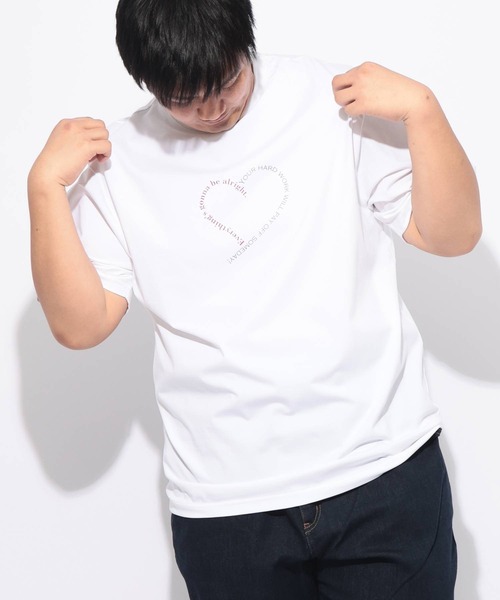 B&T CLUB(ビーティークラブ)の「Tシャツ 半袖 メンズ 大きいサイズ ヒヤテック USAコットン ハートプリント クルーネック B&T CLUB (ビーアンドティークラブ)(Tシャツ/カットソー・メンズ・オレンジ/ネイビー/ブラック/ホワイト・X3(6L~7L)/X2(4L~5L)/X1(3L~4L)/X4(8L~9L))」の2枚目の写真