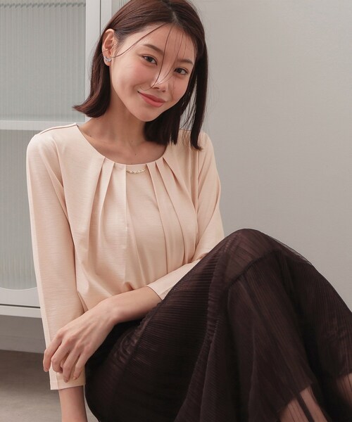 index(インデックス)の「タックビジュー7分袖トップス【洗濯機可】(Tシャツ/カットソー・レディース・ナチュラル/オフホワイト/ピンク・42/40/38/36)」の3枚目の写真