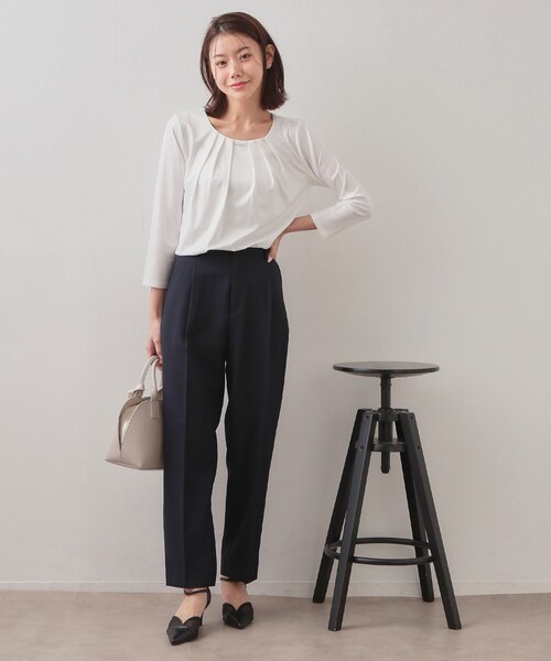 index(インデックス)の「タックビジュー7分袖トップス【洗濯機可】(Tシャツ/カットソー・レディース・ナチュラル/オフホワイト/ピンク・42/40/38/36)」の5枚目の写真