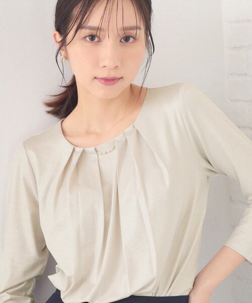 index(インデックス)の「タックビジュー7分袖トップス【洗濯機可】(Tシャツ/カットソー・レディース・ナチュラル/オフホワイト/ピンク・42/40/38/36)」の8枚目の写真