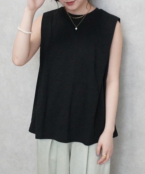 SELECT LEVERY(セレクトリベリー)の「ショルダータックスリーブTシャツ(Tシャツ/カットソー・レディース・ブラック/オートミール/オフホワイト・MEDIUM)」の3枚目の写真