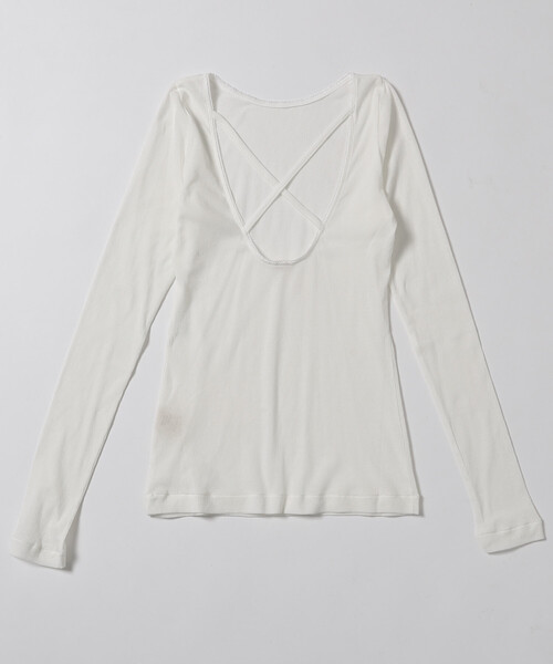 Firsthand(ファーストハンド)の「NOHRA/ノーラ Cotton rib long sleeve top / N26SS-C07 / バックオープン コットンリブ ロングスリーブ Tシャツ(Tシャツ/カットソー・レディース・ホワイト/ブラック・MEDIUM)」の10枚目の写真