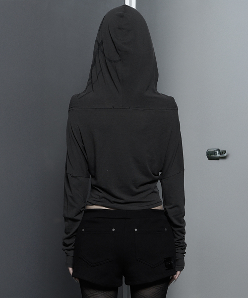 ETRE AU SOMMET(エトレオソメ)の「Lettering Hooded Slim-Fit Long Sleeve Top (Dark Gray)(Tシャツ/カットソー・レディース・ダークグレー・FREE)」の3枚目の写真