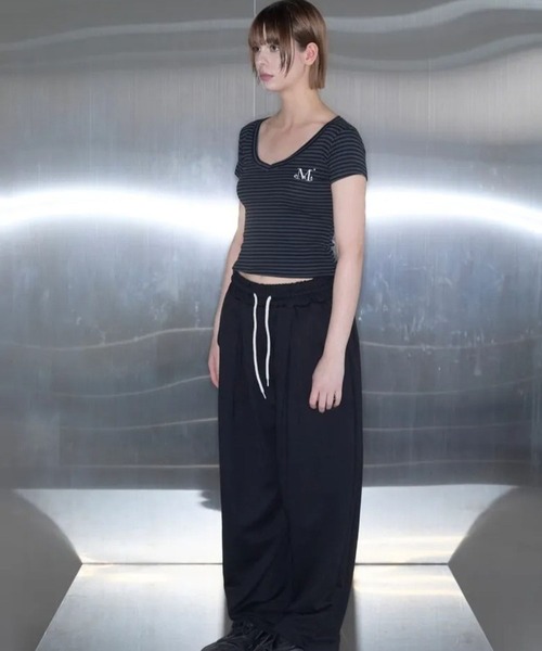 MUCENT（ムセント）の「MUCENT／EMMAボーダー Tシャツ（Tシャツ/カットソー・レディース・ブラック・FREE）」の3枚目の写真