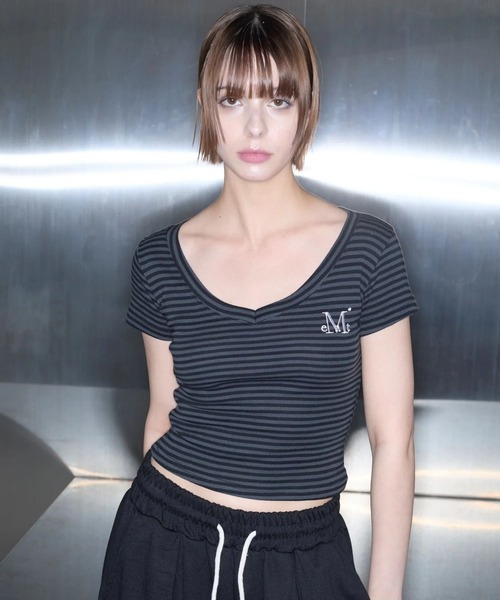 MUCENT（ムセント）の「MUCENT／EMMAボーダー Tシャツ（Tシャツ/カットソー・レディース・ブラック・FREE）」の5枚目の写真