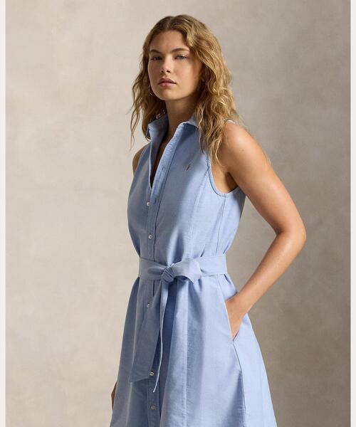 POLO RALPH LAUREN（ポロ ラルフ ローレン）の「コットン オックスフォード スリーブレス シャツドレス（シャツワンピース・レディース・ブルー・0/8/6/4/00/2）」の6枚目の写真