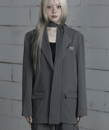 Panel Line Button Front Blazer (Gray)