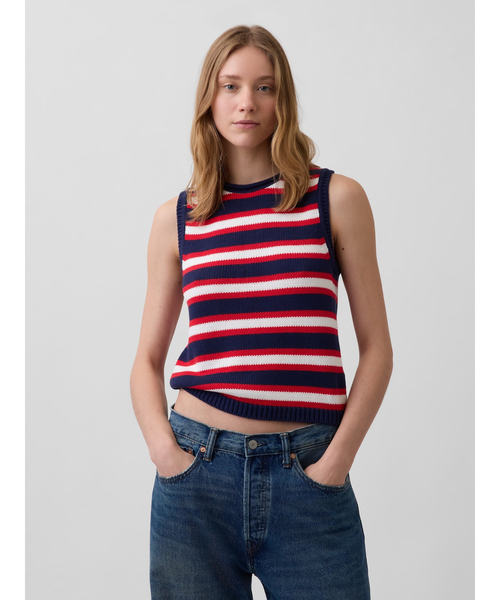 GAP(ギャップ)の「コットン100% ニットベスト(ベスト・レディース・レッド/マルチ/オフホワイト・M/L/XL/XS/S/XXS)」の1枚目の写真