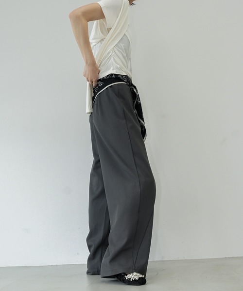 アシンメトリーラップワイドパンツ chw26s193-ファッション通販サイト