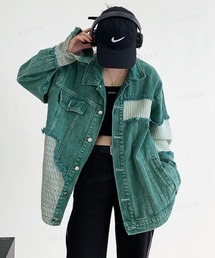 Dalfwin（ダールフィン）の「韓国ファッション パッチワークデザインカラーデニムジャケット（デニムジャケット）」