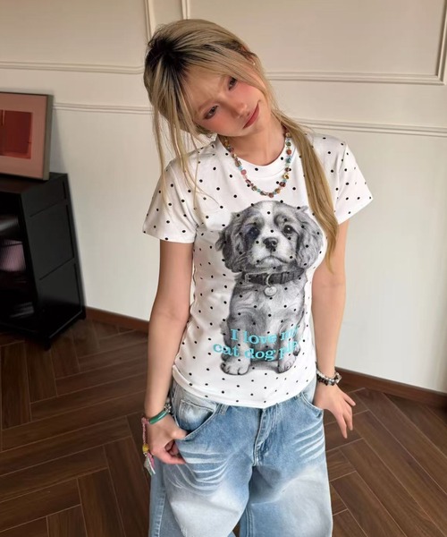 AsRiRe(アスリレイ)の「26ss ドッグプリントトップス(Tシャツ/カットソー・レディース・ダークグレー/ホワイト・M)」の3枚目の写真