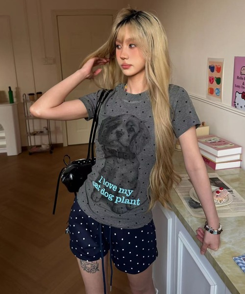 AsRiRe(アスリレイ)の「26ss ドッグプリントトップス(Tシャツ/カットソー・レディース・ダークグレー/ホワイト・M)」の4枚目の写真