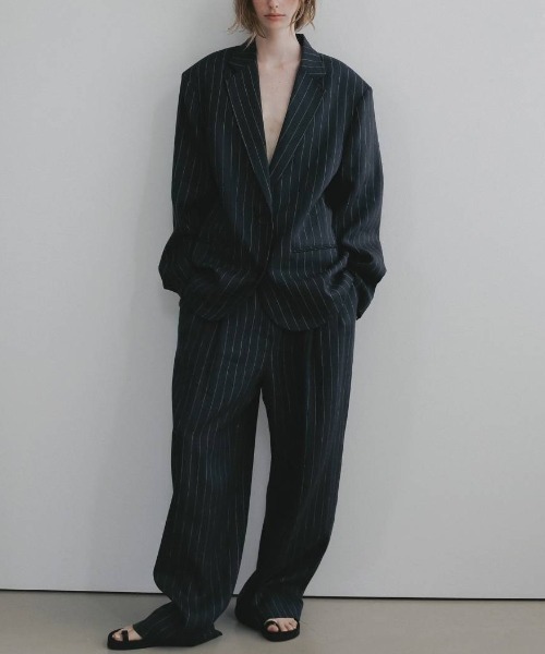 anuke(アンヌーク)の「Over Linen Jacket 62610104(テーラードジャケット・レディース・ネイビー/ブラウン・38/36)」の4枚目の写真