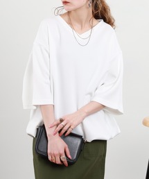裾ドローコード付き半袖VネックT