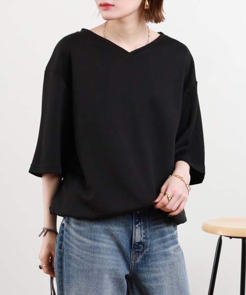 FUNALIVE（ファンアライブ）の「裾ドローコード付き半袖VネックT（Tシャツ/カットソー・メンズ・ホワイト/ブラック/チャコール・M/L）」の4枚目の写真
