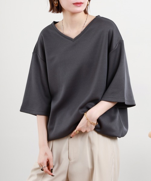 FUNALIVE（ファンアライブ）の「裾ドローコード付き半袖VネックT（Tシャツ/カットソー・メンズ・ホワイト/ブラック/チャコール・M/L）」の8枚目の写真